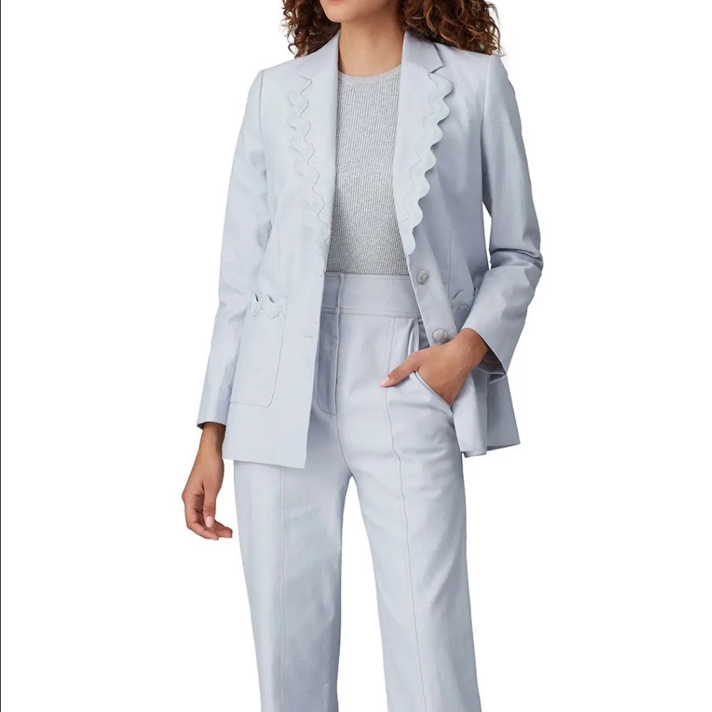 Rebecca Taylor Summer Careerwear Blue Scalloped Trim Blazer Jacket 4